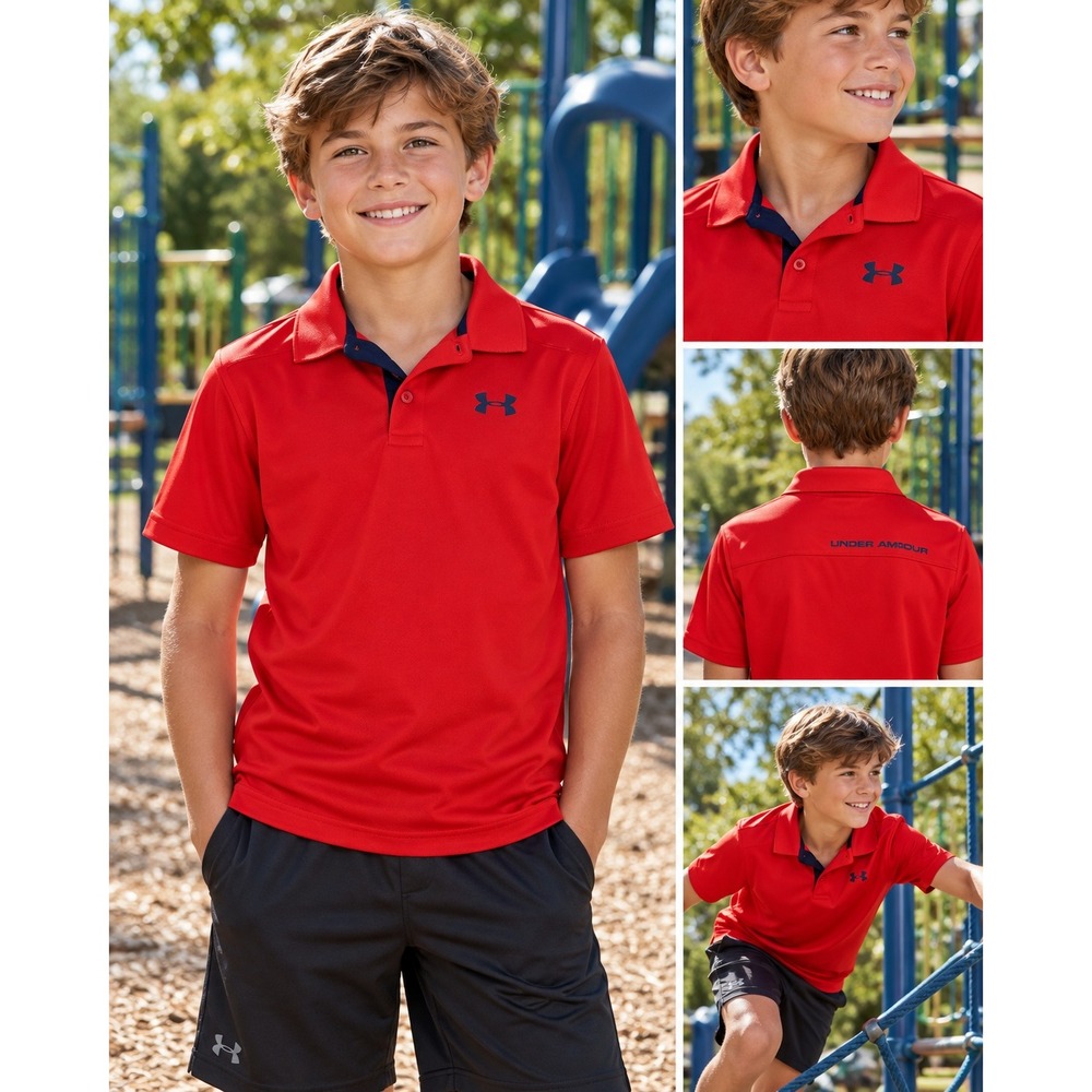 Under Armour Kids Red HeatGear Loose Fit Short Sleeve Polo Shirt XL 0038